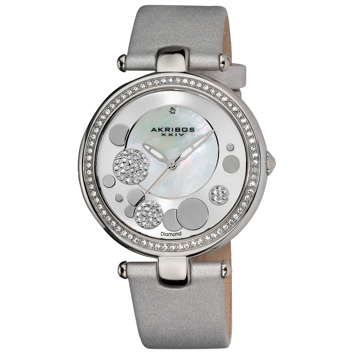 Akribos XXIV Silver Ion Plated Alloy Case on Silver Strap, White Mother of Pearl and Silver Dial with Silver Tone Hands