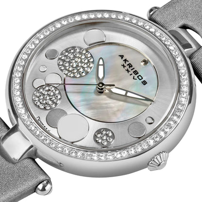 Akribos XXIV Silver Ion Plated Alloy Case on Silver Strap, White Mother of Pearl and Silver Dial with Silver Tone Hands