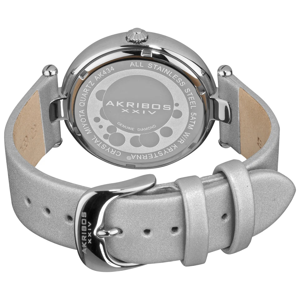 Akribos XXIV Silver Ion Plated Alloy Case on Silver Strap, White Mother of Pearl and Silver Dial with Silver Tone Hands