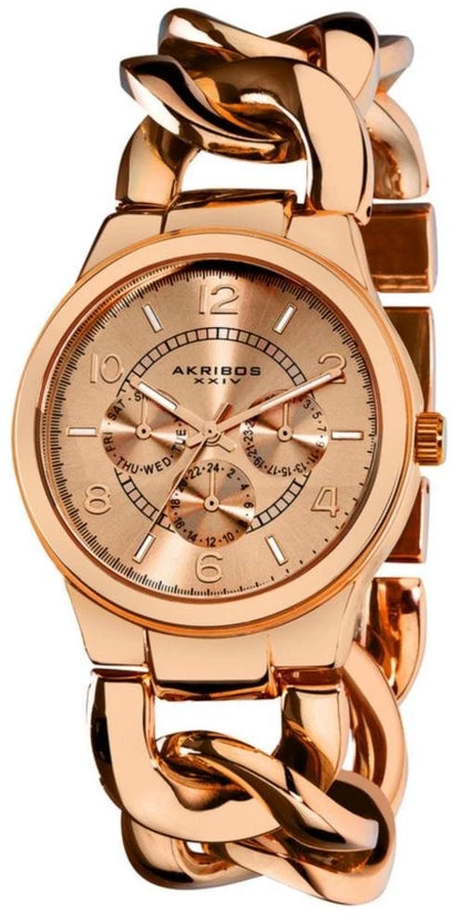 Akribos XXIV Rose Gold Flashed Alloy Case on Rose Gold Bracelet, Rose Gold Dial with Rose Gold Tone Hands
