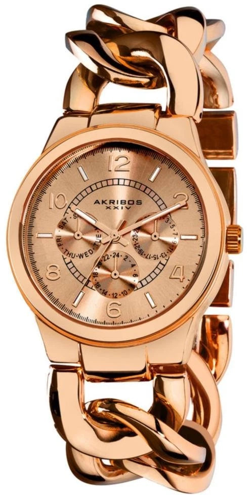 Akribos XXIV Rose Gold Flashed Alloy Case on Rose Gold Bracelet, Rose Gold Dial with Rose Gold Tone Hands