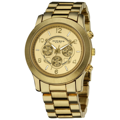 Akribos XXIV Yellow Gold Flashed Alloy Case on Yellow Gold Bracelet, Yellow Gold Dial with Gold Tone Hands