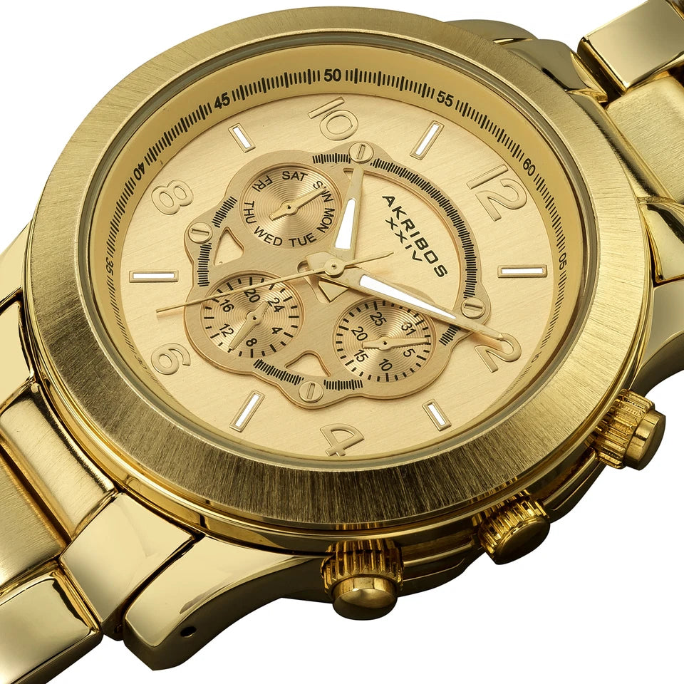 Akribos XXIV Yellow Gold Flashed Alloy Case on Yellow Gold Bracelet, Yellow Gold Dial with Gold Tone Hands
