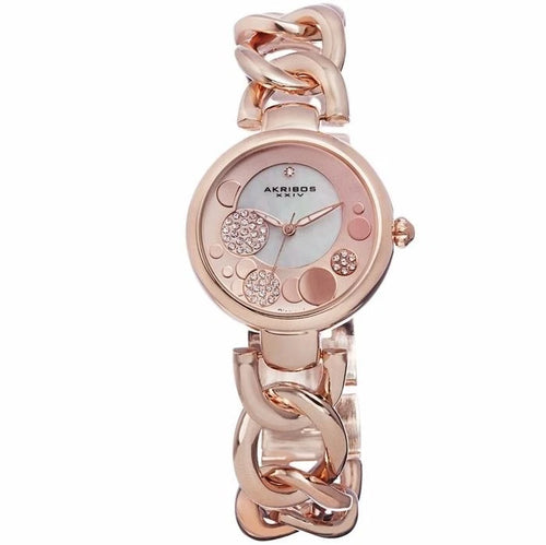 Akribos XXIV Rose Gold Alloy Flashed Case on Rose Gold Bracelet, White Mother of Pearl and Rose Gold Dial with Rose Gold Tone Hands
