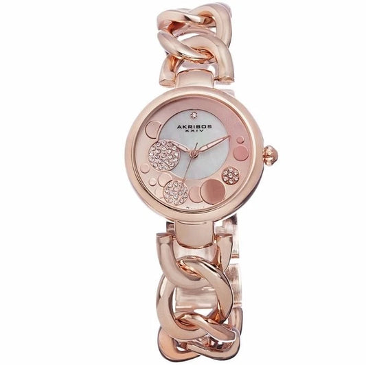 Akribos XXIV Rose Gold Alloy Flashed Case on Rose Gold Bracelet, White Mother of Pearl and Rose Gold Dial with Rose Gold Tone Hands