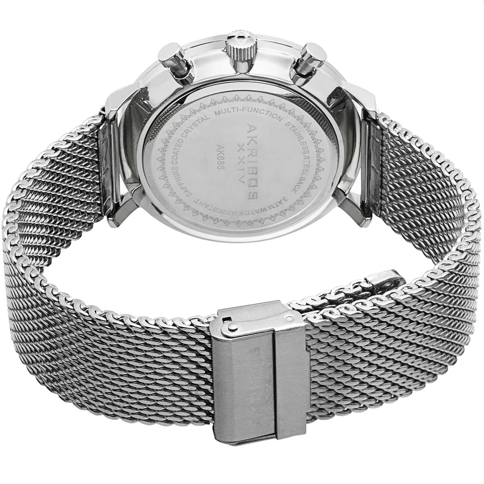 Akribos XXIV Stainless Steel Case on Silver Bracelet, Beige Dial with Silver Tone Hands