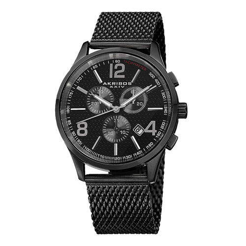 Akribos XXIV Black Ion Plated Stainless Steel Case on Black Bracelet, Black Dial with Silver Tone Hands