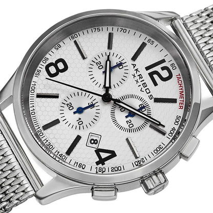 Akribos XXIV Stainless Steel Case on Silver Bracelet, Silver Dial with Black Hands