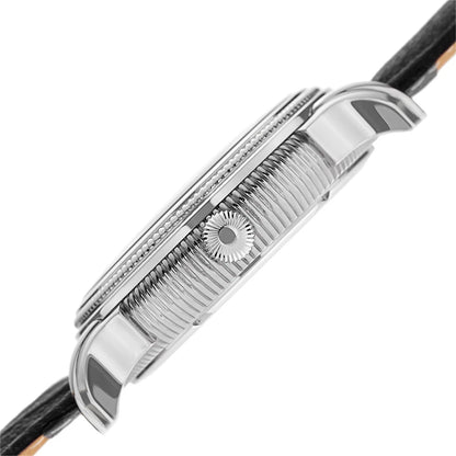 Akribos XXIV Stainless Steel Case on Black Embossed Leather Strap, Black Dial with Silver Tone Hands