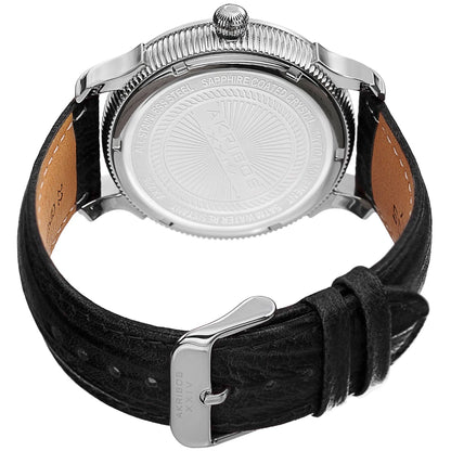 Akribos XXIV Stainless Steel Case on Black Embossed Leather Strap, Black Dial with Silver Tone Hands