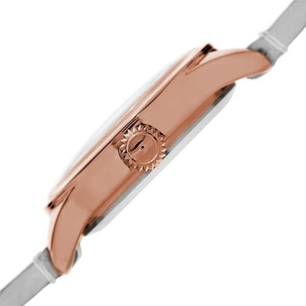 Akribos XXIV Rose Gold Ion Plated Alloy Case on White Strap, Silver Dial with Rose Gold Tone Hands
