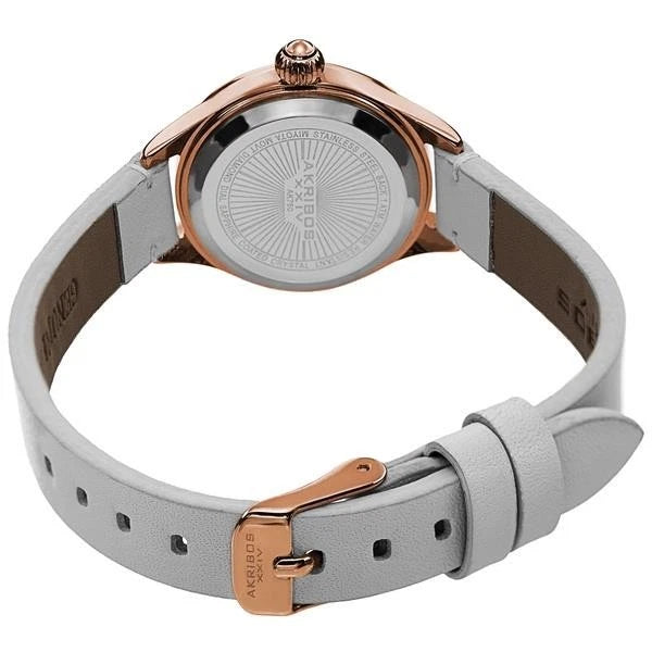 Akribos XXIV Rose Gold Ion Plated Alloy Case on White Strap, Silver Dial with Rose Gold Tone Hands