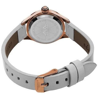 Akribos XXIV Rose Gold Ion Plated Alloy Case on White Strap, Silver Dial with Rose Gold Tone Hands
