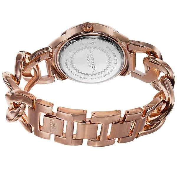 Akribos XXIV Rose Gold Flashed Alloy Case on Rose Gold Chain Style Bracelet, Royal Blue Dial with Rose Gold Tone Hands