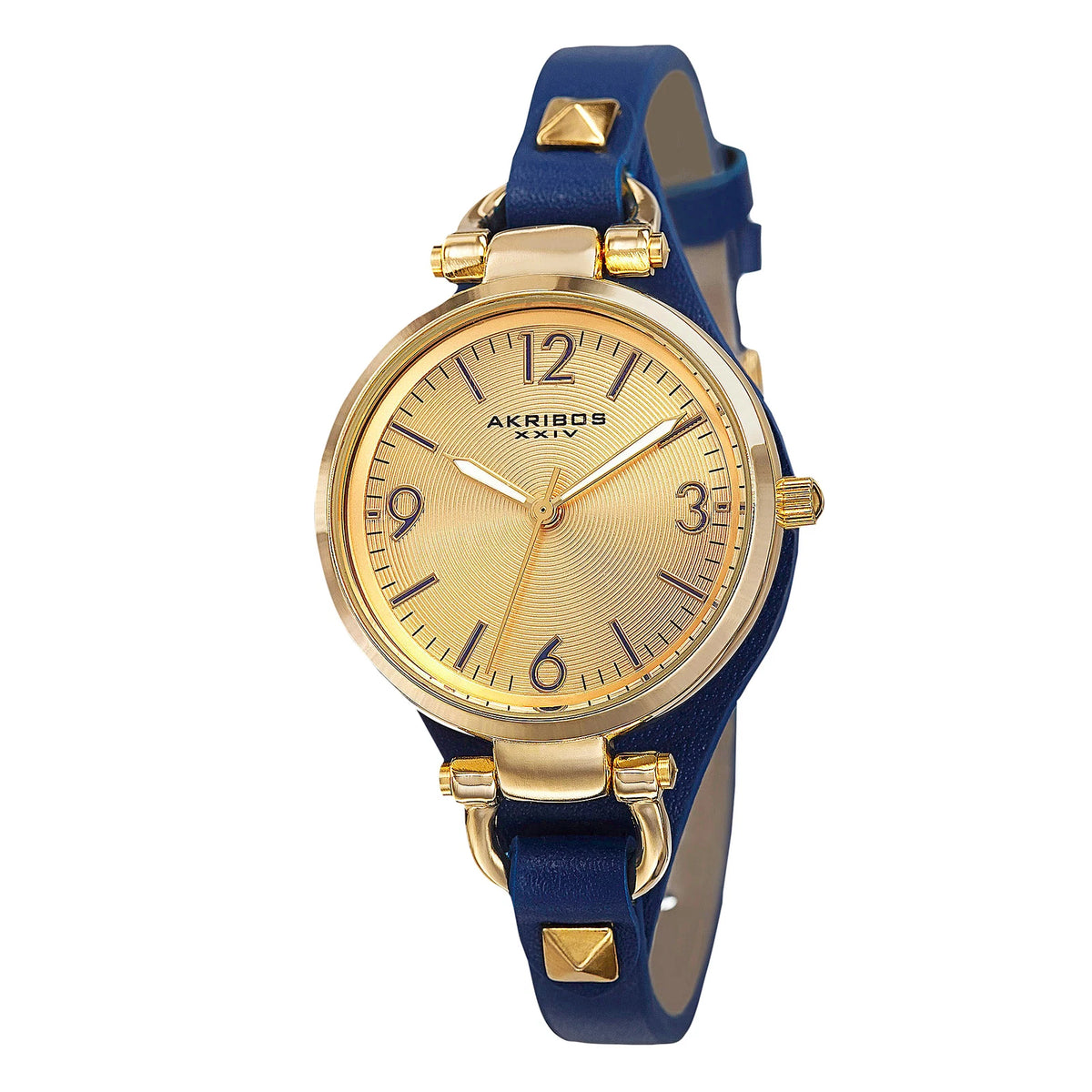 Akribos XXIV Yellow Gold Ion Plated Alloy Case on Blue Strap, Yellow Gold Dial with Gold Tone Hands