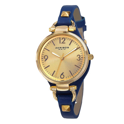 Akribos XXIV Yellow Gold Ion Plated Alloy Case on Blue Strap, Yellow Gold Dial with Gold Tone Hands