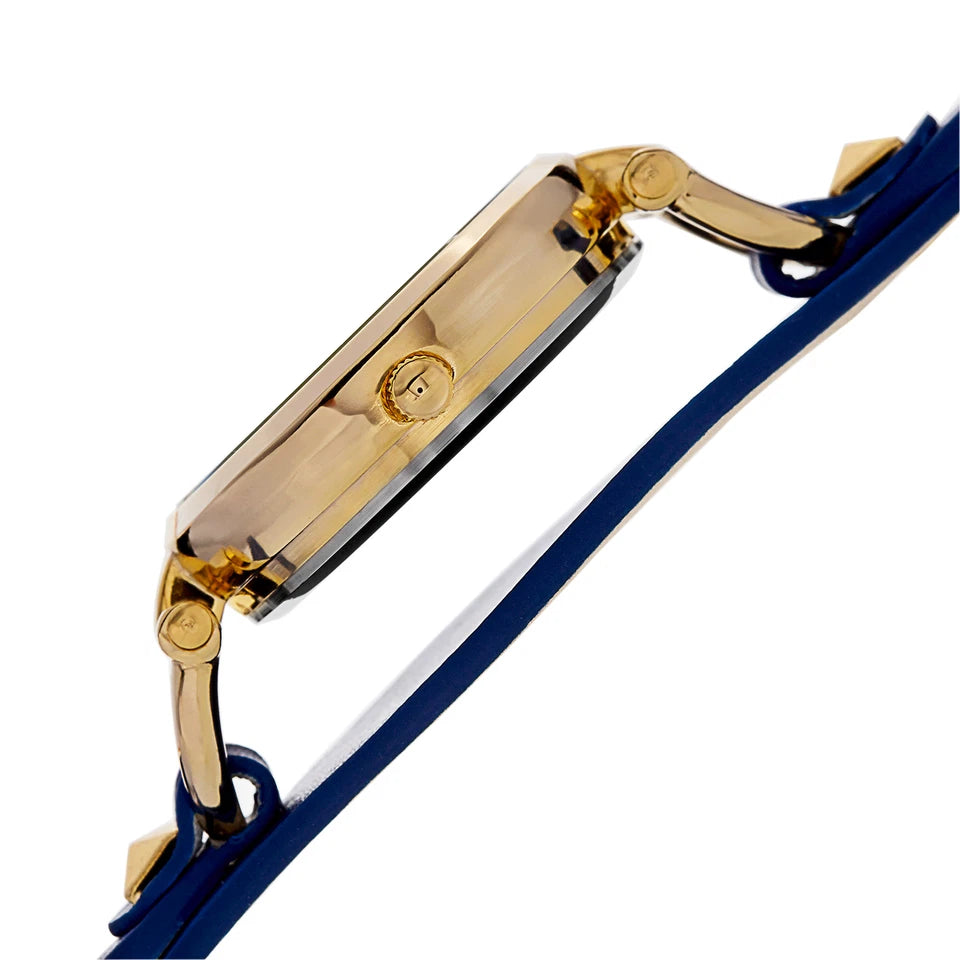 Akribos XXIV Yellow Gold Ion Plated Alloy Case on Blue Strap, Yellow Gold Dial with Gold Tone Hands