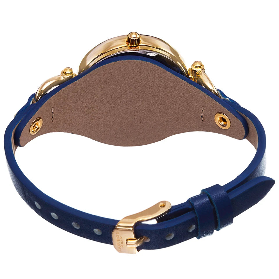 Akribos XXIV Yellow Gold Ion Plated Alloy Case on Blue Strap, Yellow Gold Dial with Gold Tone Hands