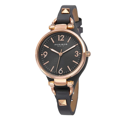 Akribos XXIV Rose Gold Ion Plated Alloy Case on Dark Gray Strap, Dark Gray Dial with Rose Gold Tone Hands