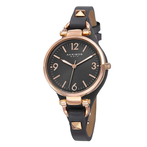 Akribos XXIV Rose Gold Ion Plated Alloy Case on Dark Gray Strap, Dark Gray Dial with Rose Gold Tone Hands