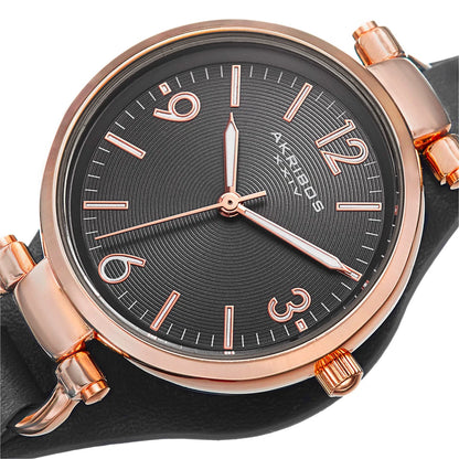 Akribos XXIV Rose Gold Ion Plated Alloy Case on Dark Gray Strap, Dark Gray Dial with Rose Gold Tone Hands