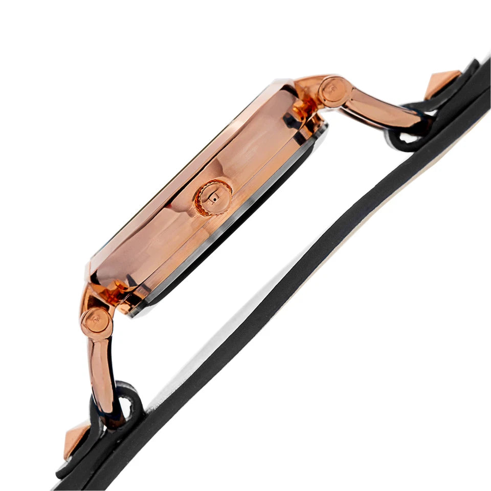 Akribos XXIV Rose Gold Ion Plated Alloy Case on Dark Gray Strap, Dark Gray Dial with Rose Gold Tone Hands
