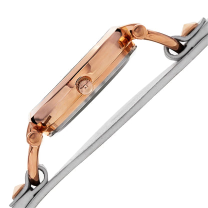 Akribos XXIV Rose Gold Ion Plated Alloy Case on White Strap, Silver Dial with Rose Gold Tone Hands
