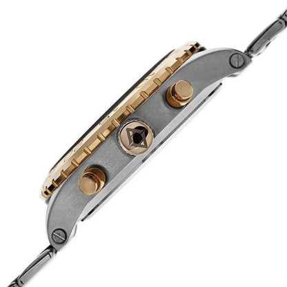 Akribos XXIV Two Tone Alloy Flashed Case on Two Tone Bracelet, Black Dial with Gold Tone Luminescent Hands