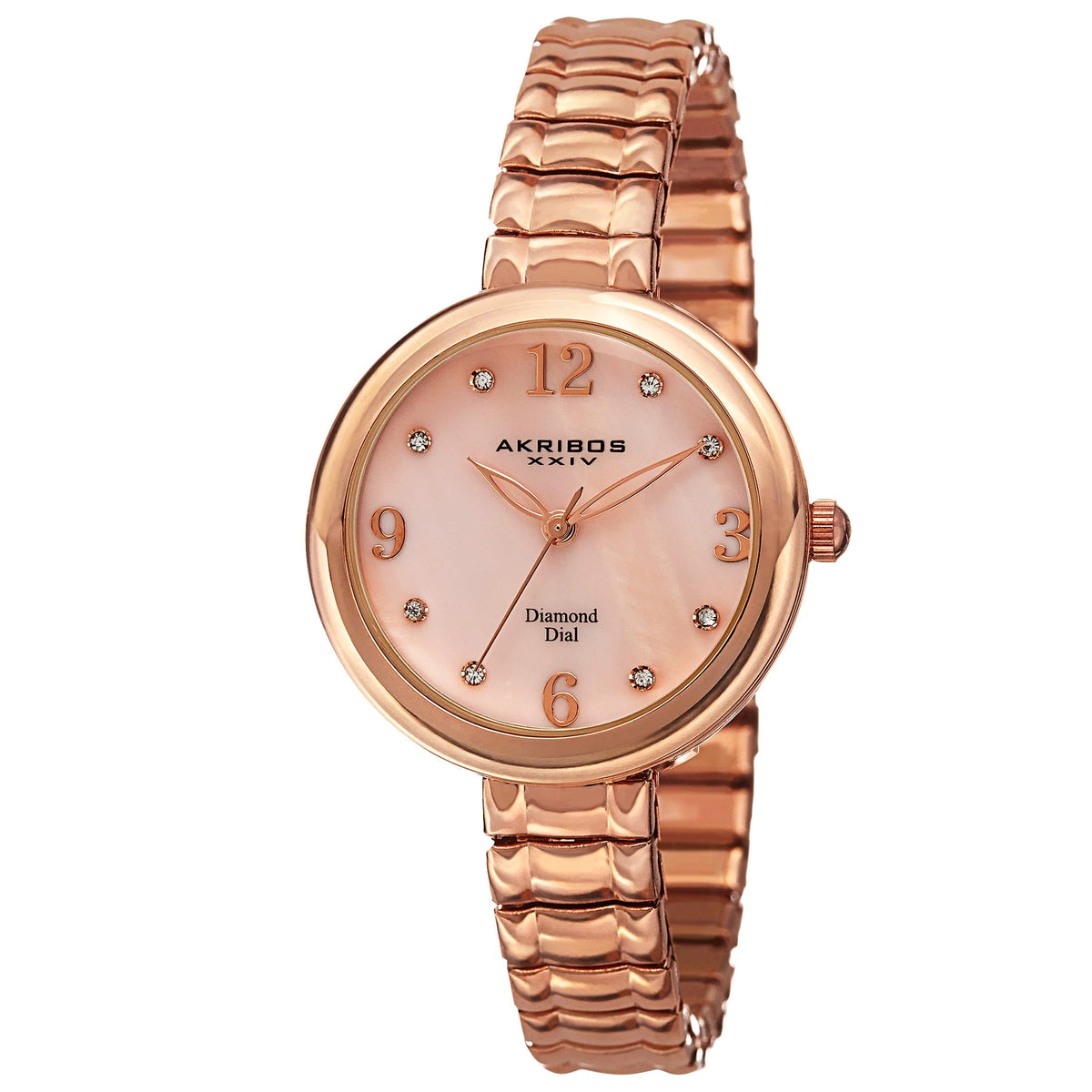 Akribos XXIV Rose Gold Flashed Alloy Case on Rose Gold Bracelet, Pink Mother of Pearl Dial with Rose Gold Tone Hands