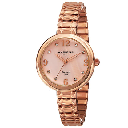 Akribos XXIV Rose Gold Flashed Alloy Case on Rose Gold Bracelet, Pink Mother of Pearl Dial with Rose Gold Tone Hands