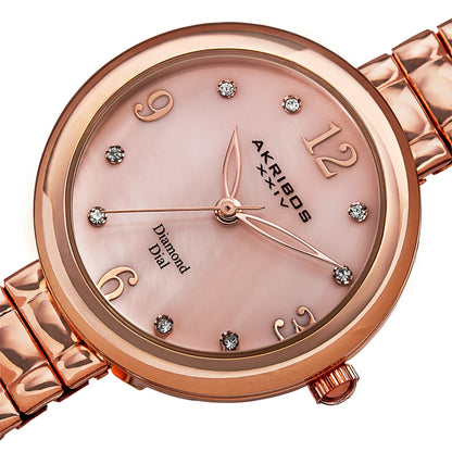 Akribos XXIV Rose Gold Flashed Alloy Case on Rose Gold Bracelet, Pink Mother of Pearl Dial with Rose Gold Tone Hands