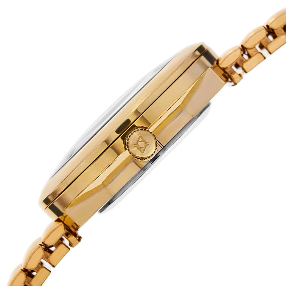 Akribos XXIV Yellow Gold Flashed Alloy Case on Yellow Gold Bracelet, White Mother of Pearl Dial with Gold Tone Hands