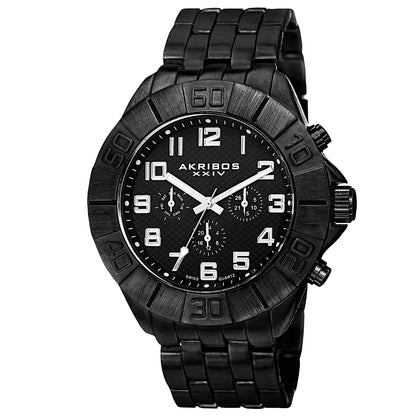 Akribos XXIV Black Ion Plated Alloy Case on Black Bracelet, Black Dial with Silver Tone Hands