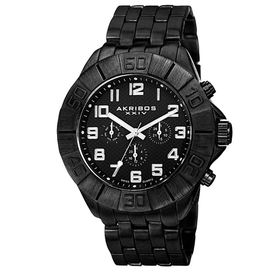 Akribos XXIV Black Ion Plated Alloy Case on Black Bracelet, Black Dial with Silver Tone Hands