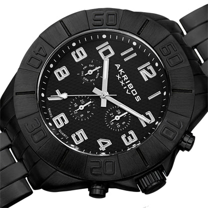 Akribos XXIV Black Ion Plated Alloy Case on Black Bracelet, Black Dial with Silver Tone Hands