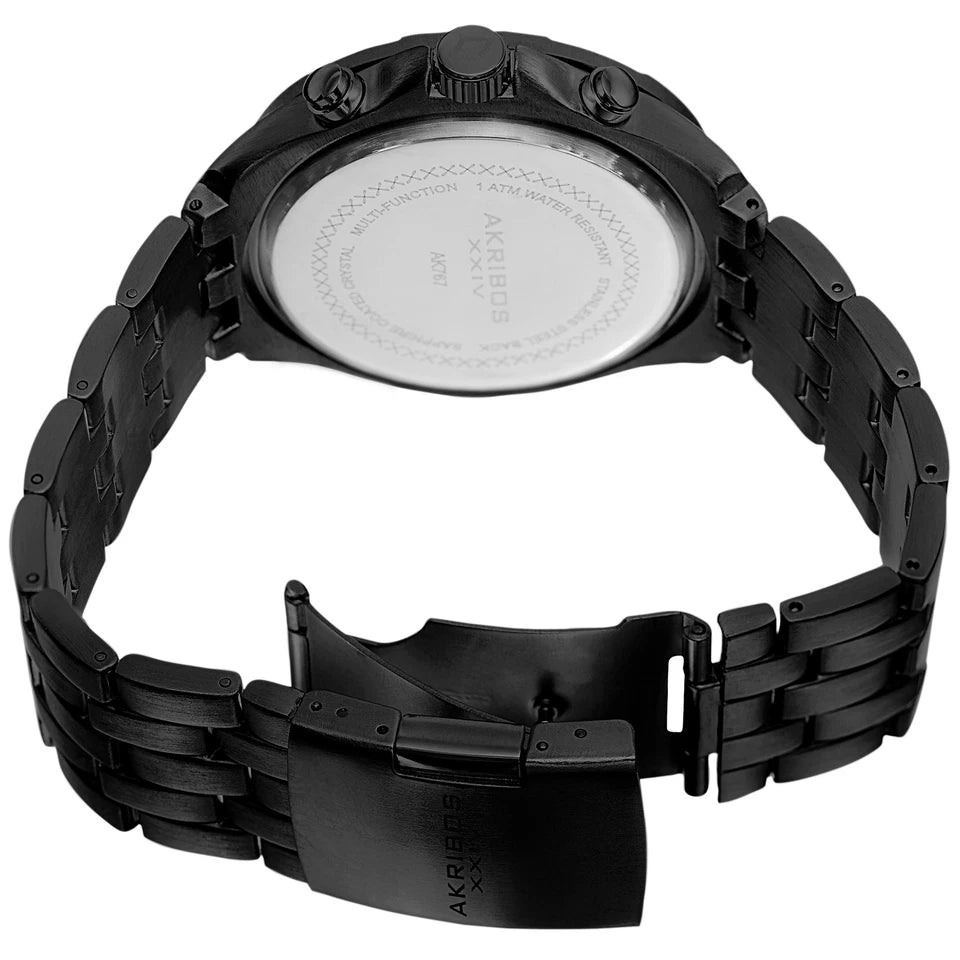 Akribos XXIV Black Ion Plated Alloy Case on Black Bracelet, Black Dial with Silver Tone Hands
