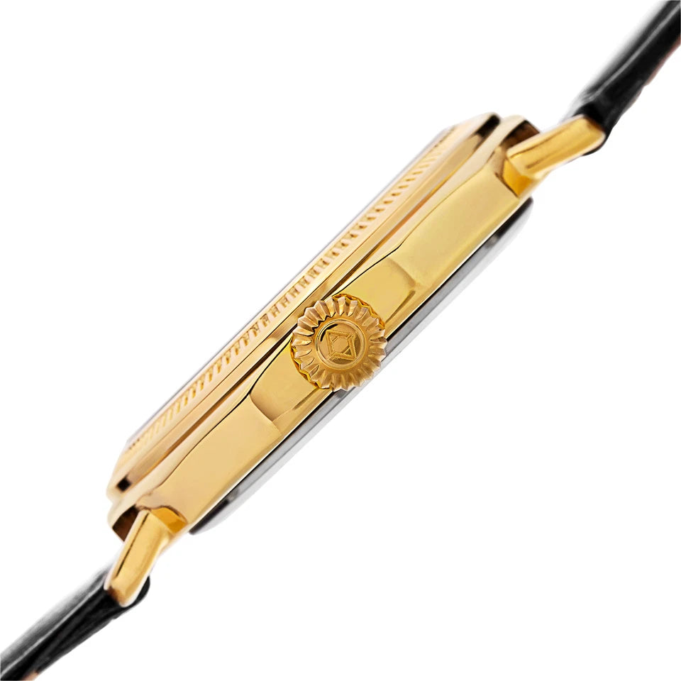 Akribos XXIV Yellow Gold Flashed Alloy Case on Black Strap, Black Dial with Gold Tone Hands