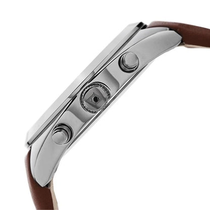 Akribos XXIV Silver Flashed Alloy Case on Cognac Strap, Blue Dial with Silver Tone Hands