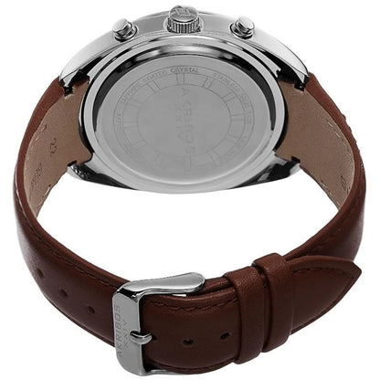 Akribos XXIV Silver Flashed Alloy Case on Cognac Strap, Blue Dial with Silver Tone Hands