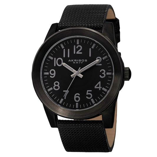 Akribos XXIV Black Ion Plated Stainless Steel Case on Black Strap, Black Dial with Gray Hands