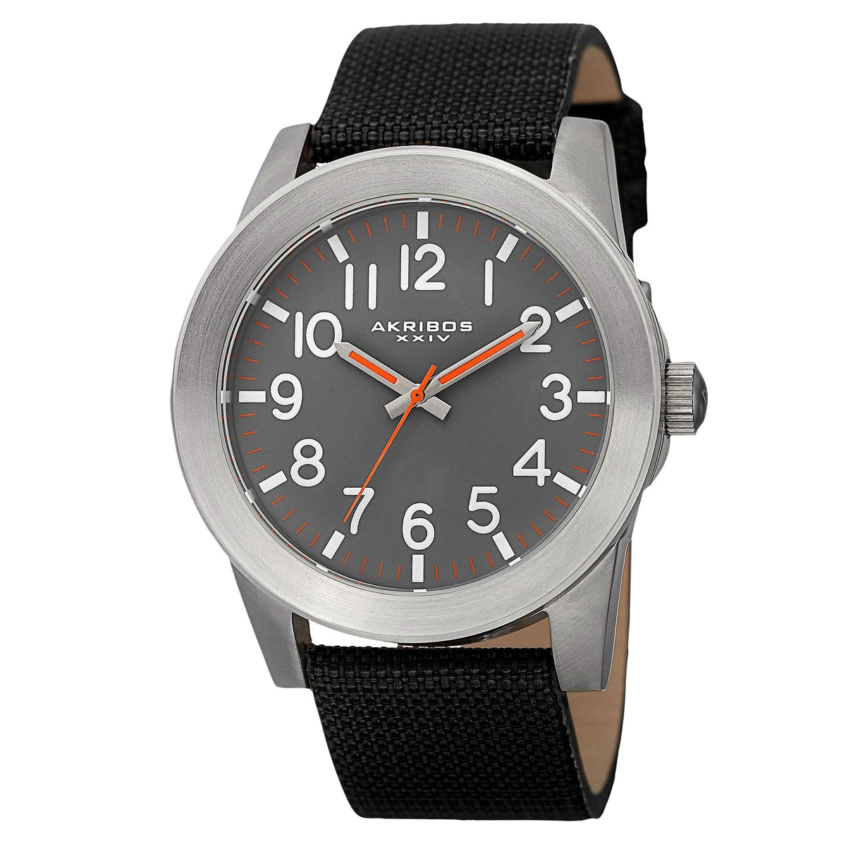 Akribos XXIV Stainless Steel Case on Black Strap, Gray Dial with White Hands