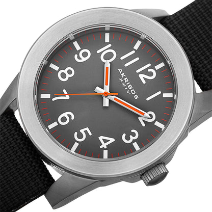 Akribos XXIV Stainless Steel Case on Black Strap, Gray Dial with White Hands