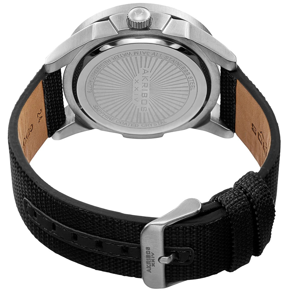 Akribos XXIV Stainless Steel Case on Black Strap, Gray Dial with White Hands