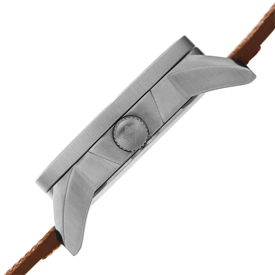 Akribos XXIV Stainless Steel Case on Cognac Strap, Black Dial with White Hands