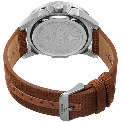 Akribos XXIV Stainless Steel Case on Cognac Strap, Black Dial with White Hands