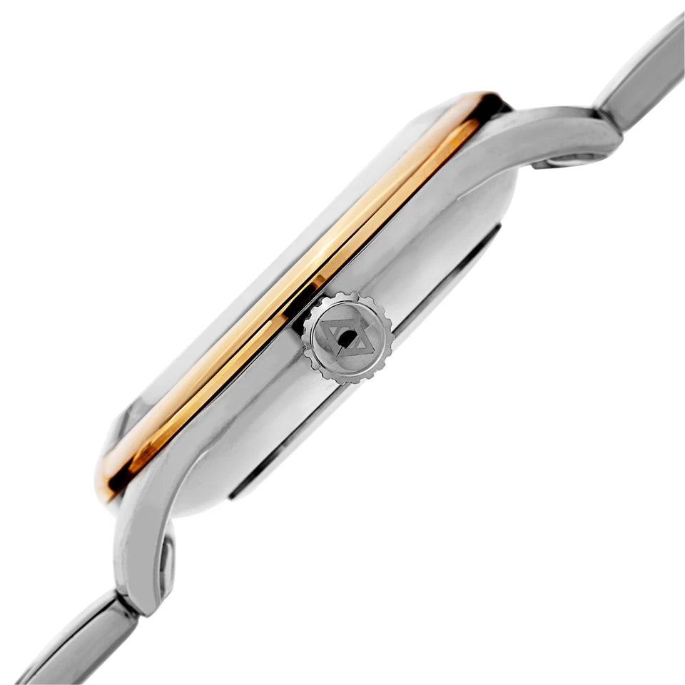 Akribos XXIV Two Tone Flashed Alloy Case on Two Tone Bracelet, Black Dial with Gold Tone Hands