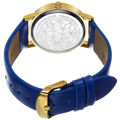 Akribos XXIV Yellow Gold Ion Plated Alloy Case on Blue Strap, White Mother of Pearl and Silver Dial with Gold Tone Hands