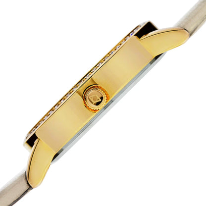 Akribos XXIV Yellow Gold Ion Plated Alloy Case on Cream Strap, White Mother of Pearl and Silver Dial with Gold Tone Hands