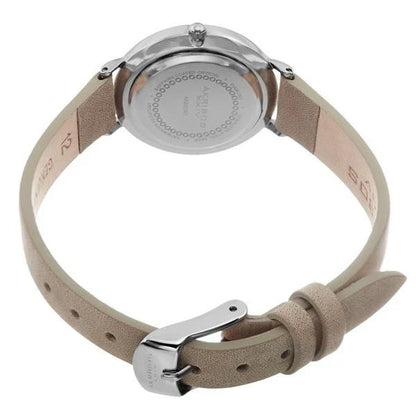 Akribos XXIV Silver Tone Case on Beige Strap, Silver Dial with Silver Tone Hands