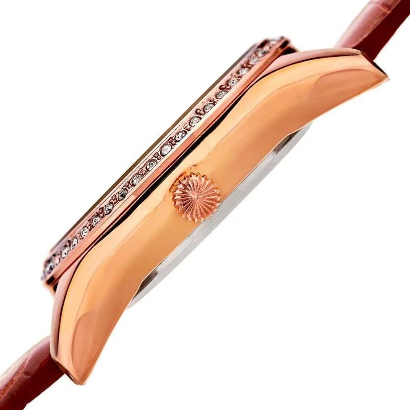 Akribos XXIV Rose Gold Tone Case on Brown Strap, Silver Dial with Rose Gold Tone Hands